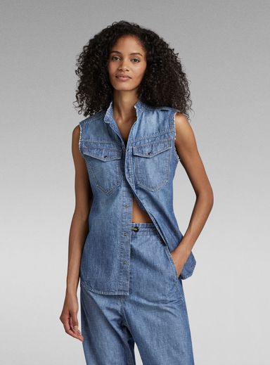 Premium Slim Denim Sleeveless Shirt